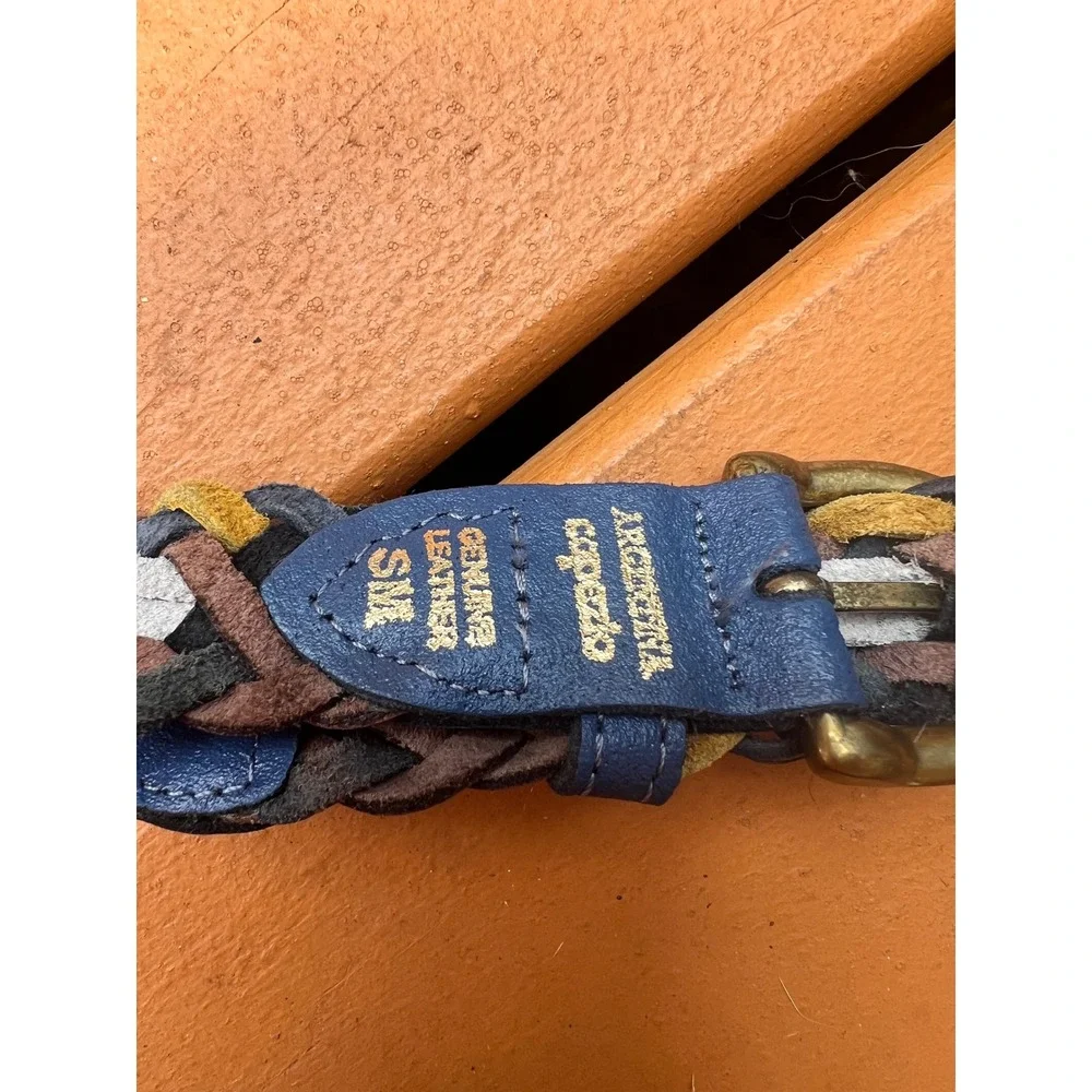 Capezio Vintage Multi Color Braided Leather Belt Woven Argentina Brass Buckle SM
